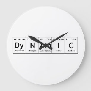 Grande Horloge Ronde DyNAmIC, élément de tableau périodique Mot Chimie 