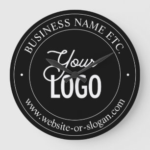 Grande Horloge Ronde Easy Logo Replacement & Customizable Text Black
