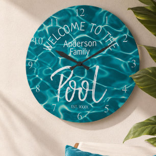 Grande Horloge Ronde Eau Aqua Personnalisée Bienvenue à la Piscine Fami