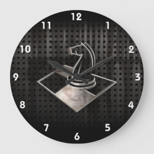 Grande Horloge Ronde Échecs ; Noir Cool