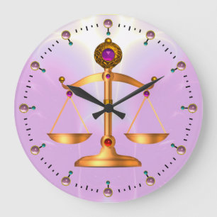 GRANDE HORLOGE RONDE ÉCHELLES D'OR DE LA LOI AVEC PIERRES GEM, SYMBOLE 