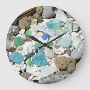 Grande Horloge Ronde Échouez les cadeaux en verre bleus de coquillages