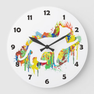 Grande Horloge Ronde Éclaboussure colorée de peinture de beau chat