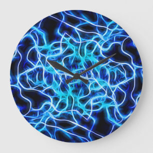 Grande Horloge Ronde Éclair électrique néon bleu Tesla Coil