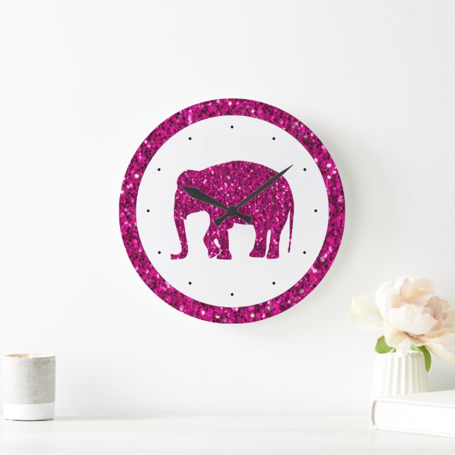 Grande Horloge Ronde Éclairage rose étincelant avec blanc (Maison)