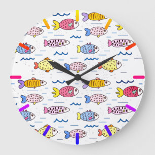 Grande Horloge Ronde École colorée de poisson