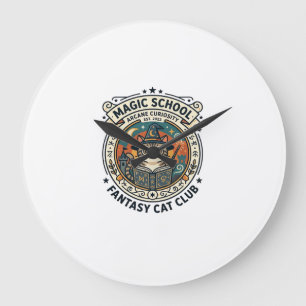 Grande Horloge Ronde École de Magie Fantastique Chat Mignon Design - Ma