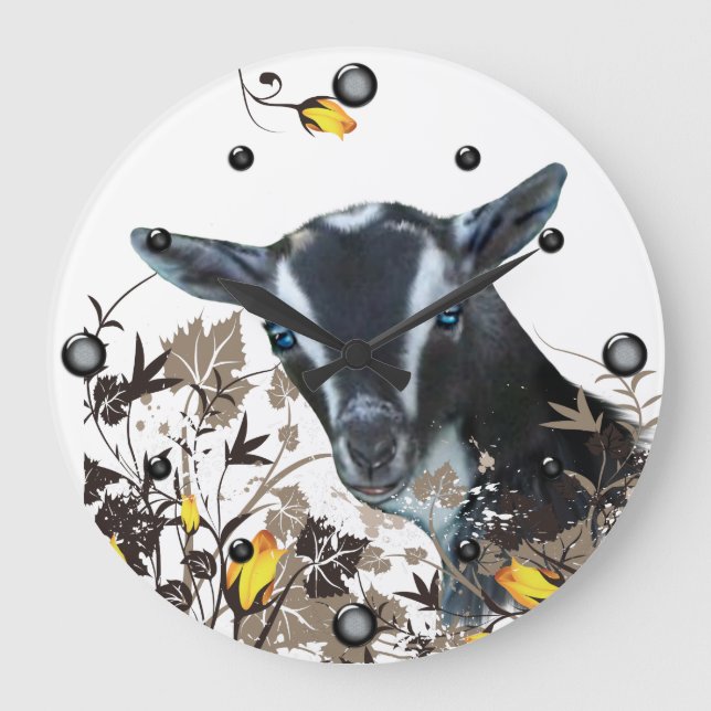 Grande Horloge Ronde Écran de chèvre naine nigériane Peinture murale fl (Recto)