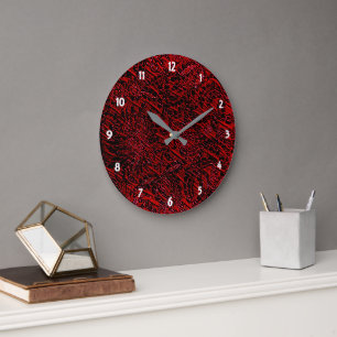 Grande Horloge Ronde Écran de mur de conception de tissu de fleurs roug