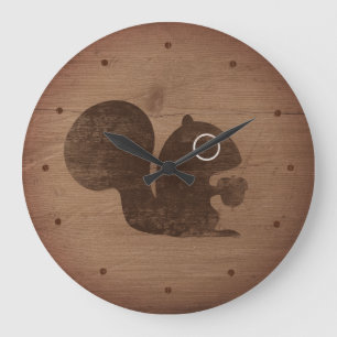 Grande Horloge Ronde Écureuil à la noix rustique
