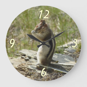 Grande Horloge Ronde Écureuil de fond à manteau doré au glacier I