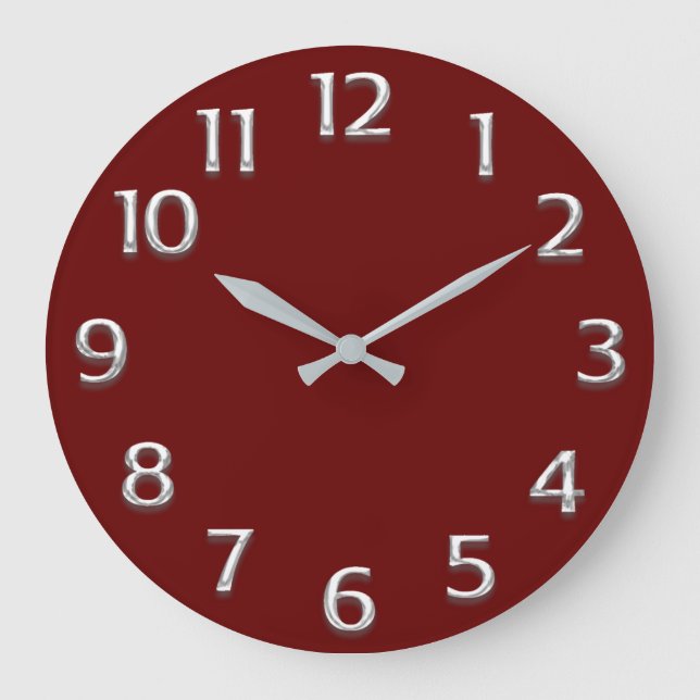 Grande Horloge Ronde Effet 3D Minimalisme gris argent Moderne Bourgogne (Recto)