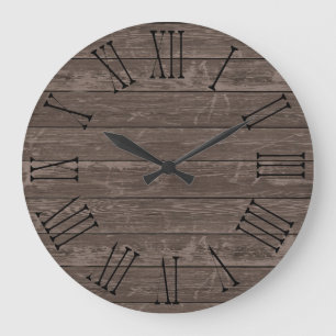 Grande Horloge Ronde Effet de bois rustique Brown