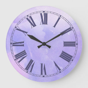 Grande Horloge Ronde Effet pourpre d'aquarelle