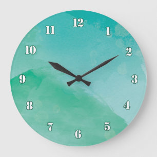 Grande Horloge Ronde Effet vert-bleu renversant d'aquarelle