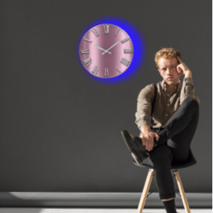 Grande Horloge Ronde Eggplant Blush Grey Purple Argent Romain Numéros