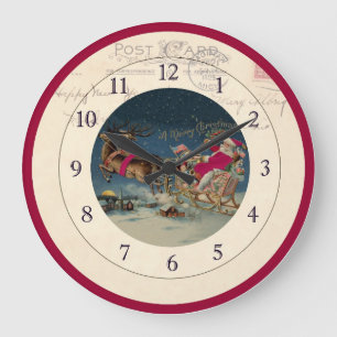 Grande Horloge Ronde Église Santa et Reindeer Clock