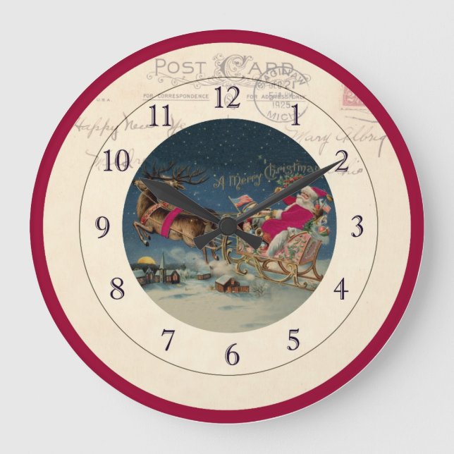 Grande Horloge Ronde Église Santa et Reindeer Clock (Recto)