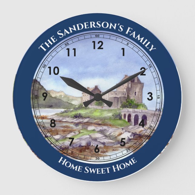 Grande Horloge Ronde Eilean Donan Castle Aquarelle Peinture Grand Cloc (Recto)