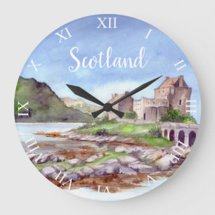 Grande Horloge Ronde Eilean Donan Castle Watercolor Painting