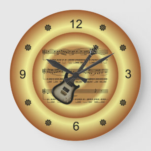 Grande Horloge Ronde Electric Guitar ~ Sheet Music ~ Gold Background ~