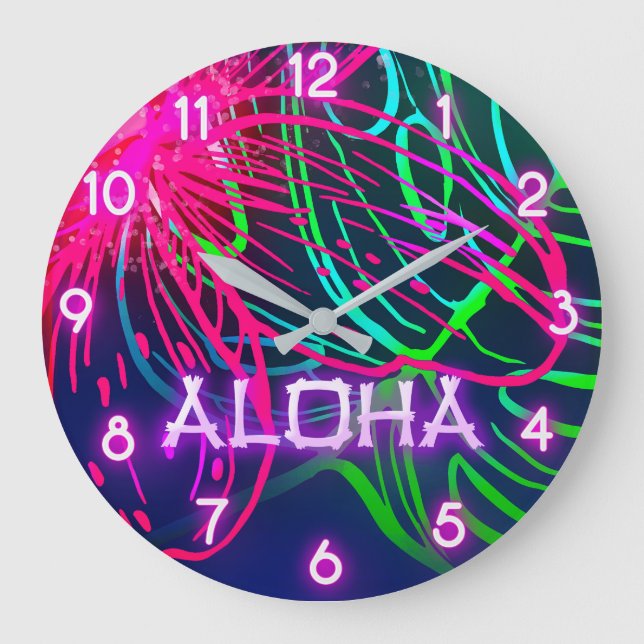 Grande Horloge Ronde Electric Luau Tropical Night Neon Aloha Paradise (Recto)