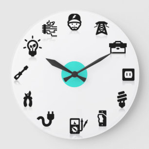 Grande Horloge Ronde Electrician Electrical Work Icons Wall Clock