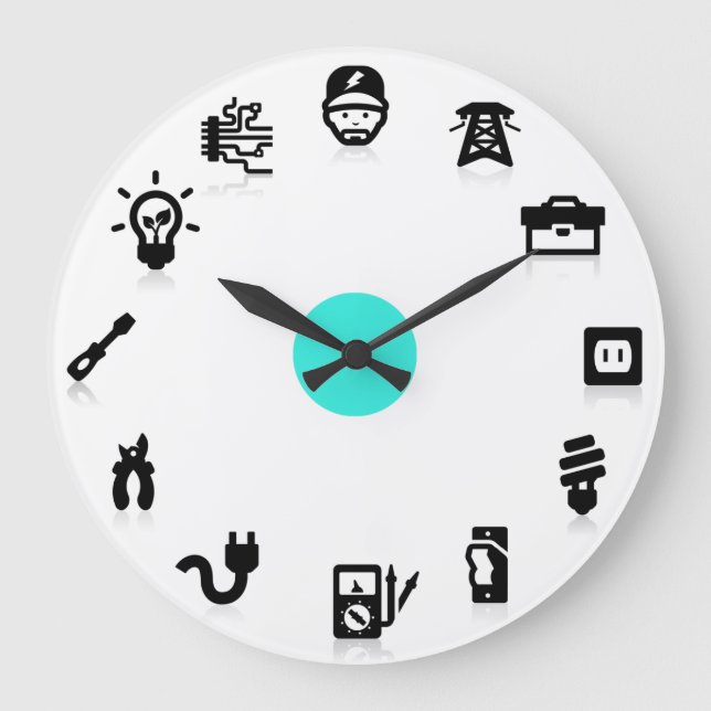 Grande Horloge Ronde Electrician Electrical Work Icons Wall Clock (Recto)