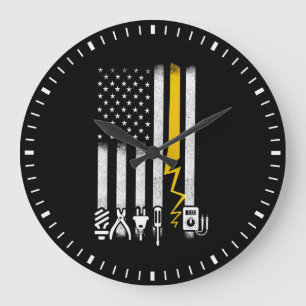 Grande Horloge Ronde Electricien US Drapeau Outils pour Electriciens