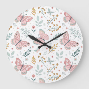 Grande Horloge Ronde Élégance botanique de jardin papillon floral paste