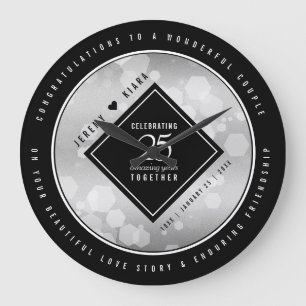 Grande Horloge Ronde Élégant 25e anniversaire de Mariage d'argent