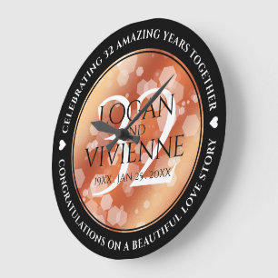 Grande Horloge Ronde Élégant 32ème anniversaire de Mariage de bronze