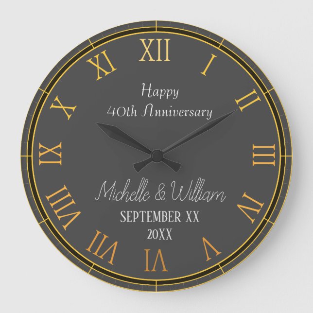 Grande Horloge Ronde Elégant 40ème anniversaire de Mariage Personnalisé (Recto)