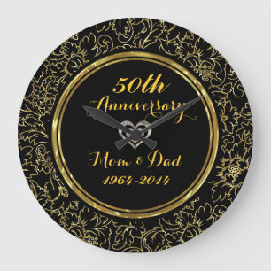 Grande Horloge Ronde Élégant 50e anniversaire de Mariage Black & Gold