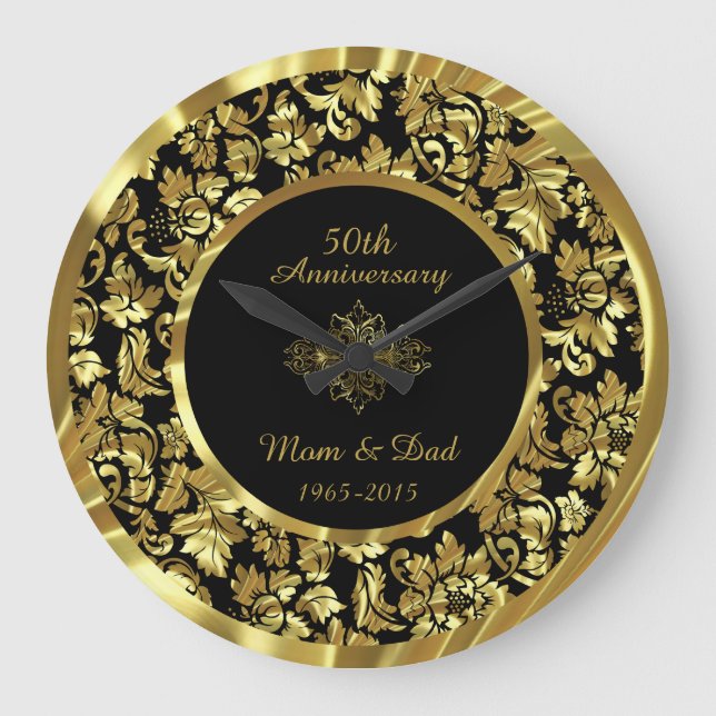 Grande Horloge Ronde Élégant 50e anniversaire de Mariage Black & Gold (Recto)
