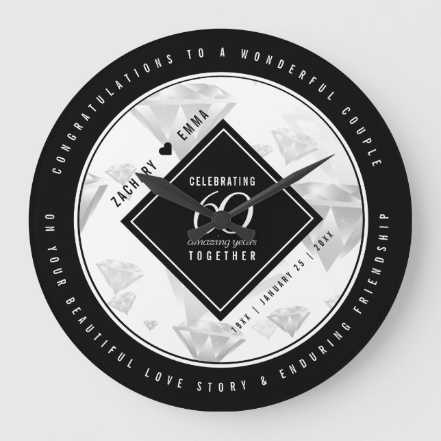 Grande Horloge Ronde Élégant 60e anniversaire de Mariage de diamant (Recto)