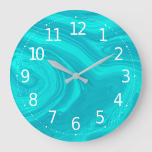 Grande Horloge Ronde Elegant Abstract Teal Liquid Marble  