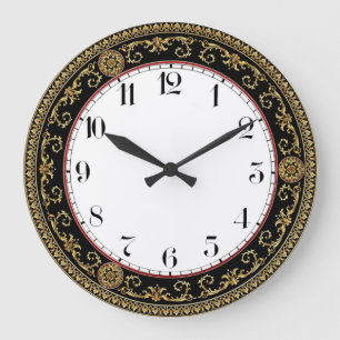 Grande Horloge Ronde Élégant Art Déco noir et or