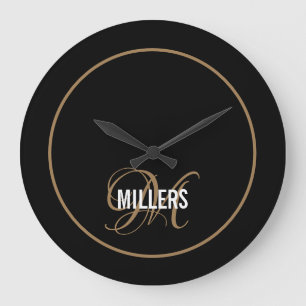 Grande Horloge Ronde Elegant black gold monogram family name 