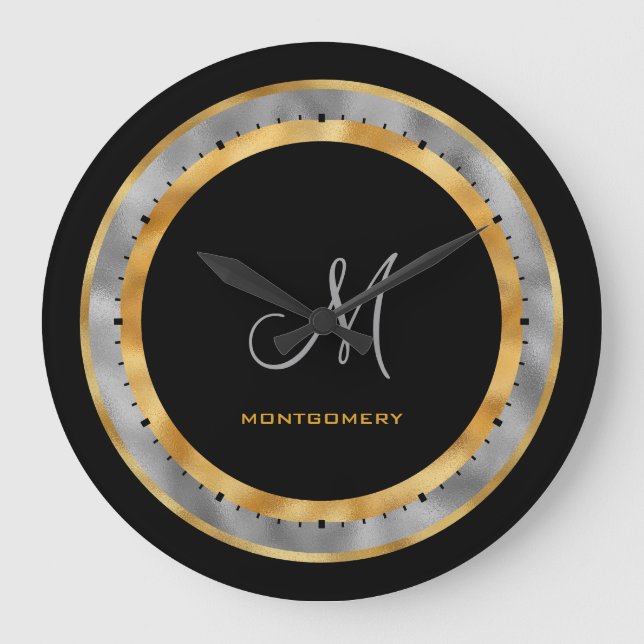 Grande Horloge Ronde Elegant Black Gold Silver Foil Custom (Recto)