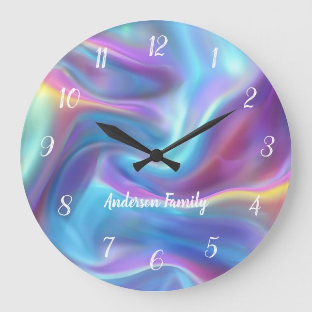 Grande Horloge Ronde Elégant blanc rond chiffres Holographique Personna (Recto)