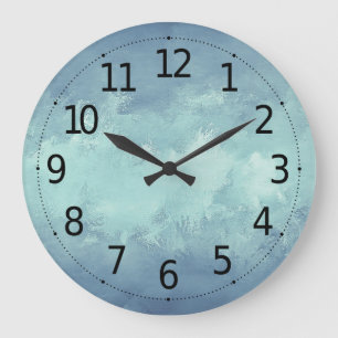 Grande Horloge Ronde Elégant bleu vert Grunge Aquarelle Arrière - plan 