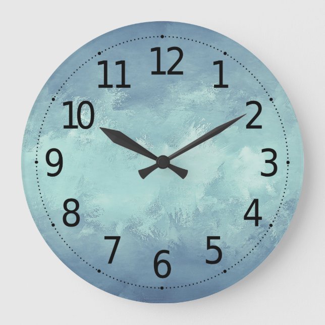 Grande Horloge Ronde Elégant bleu vert Grunge Aquarelle Arrière - plan  (Recto)