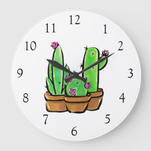 Grande Horloge Ronde Élégant boho Cactus cactus cactus succulents