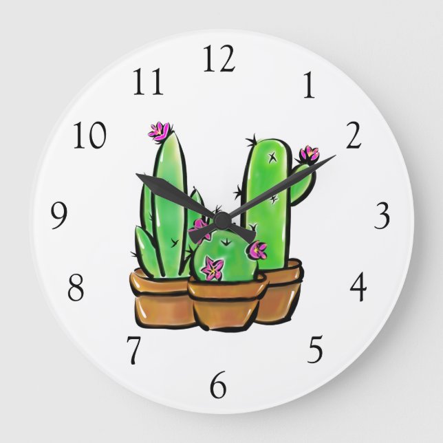 Grande Horloge Ronde Élégant boho Cactus cactus cactus succulents (Recto)