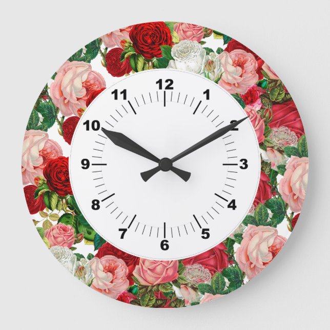 Grande Horloge Ronde Elegant Botanique Green Red Burgundy (Recto)
