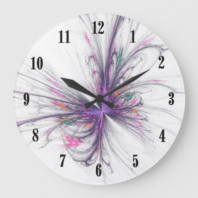 Grande Horloge Ronde Elegant Butterfly Fractal Wall Clock w Black Hands (Recto)