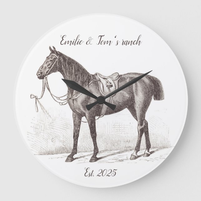 Grande Horloge Ronde Élégant cheval personnalisé équestre (Recto)