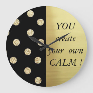 Grande Horloge Ronde Elégant Chic Black Gold Dots-Motivational Message