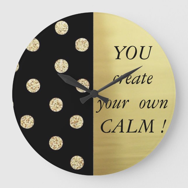 Grande Horloge Ronde Elégant Chic Black Gold Dots-Motivational Message (Recto)